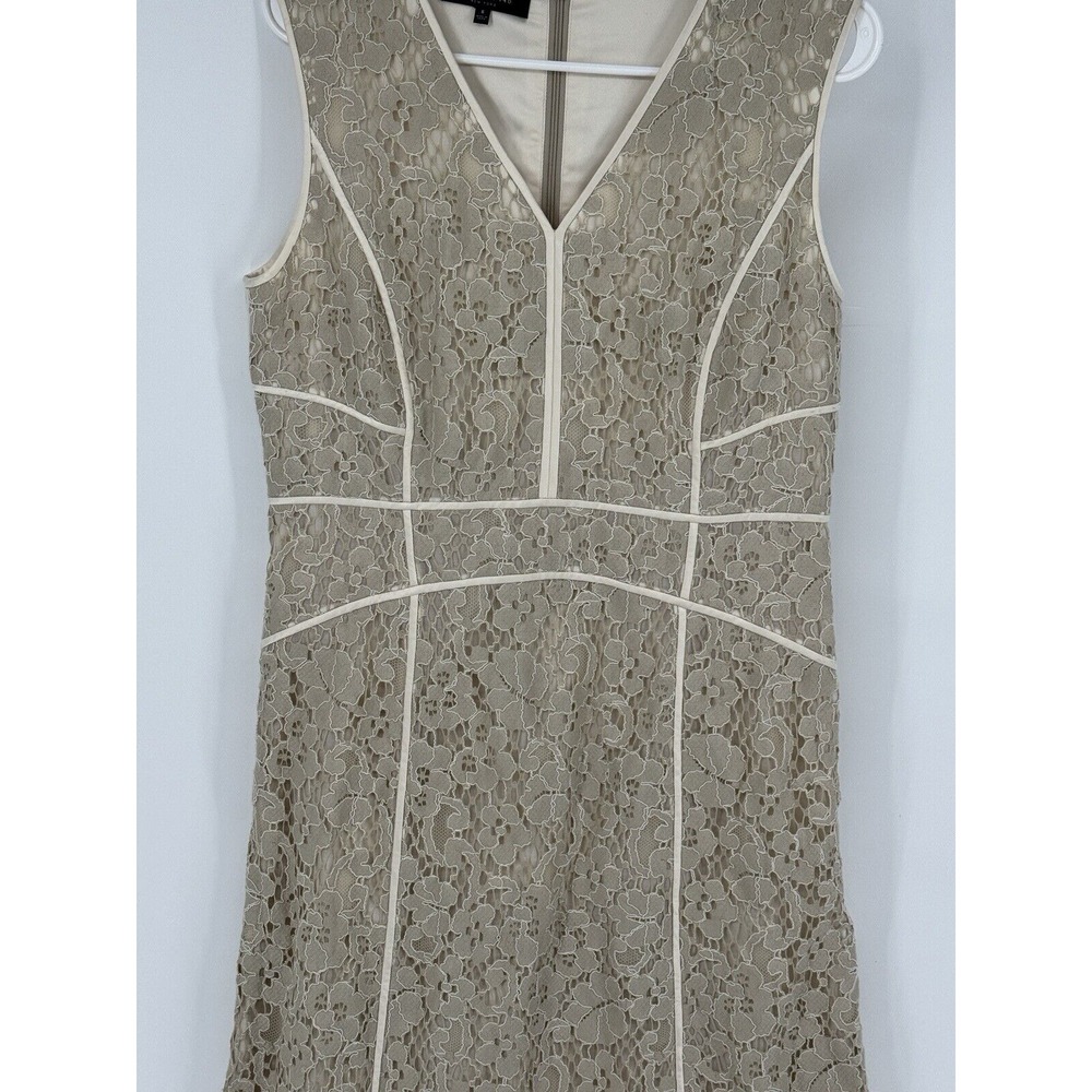 Lafayette 148 New York Women's Sleeveless V Neck Lace Overlay Dress 6 Bone Cream - Picture 4 of 8